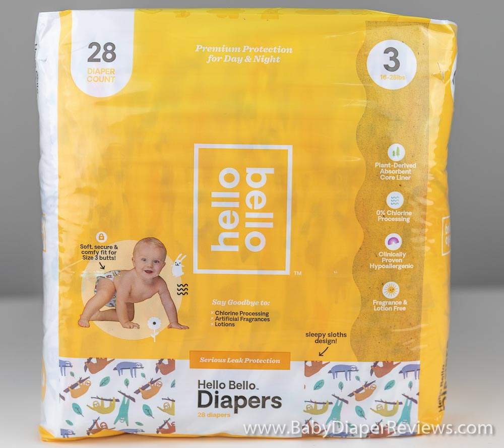 Close up view of Hello Bello size three diapers