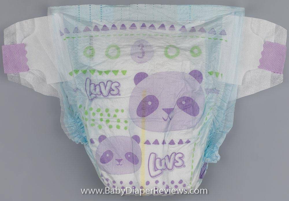 Luvs Triple Leakguards front folded diaper with purple pandas