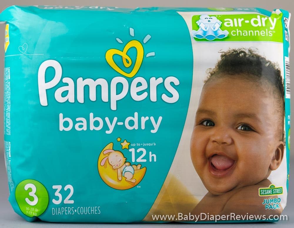 Close up view of Pampers Baby Dry size three diapers