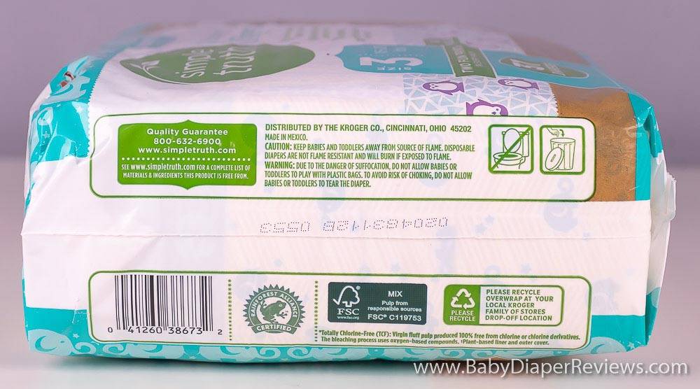 Side view of Simple Truth diapers with UPC code