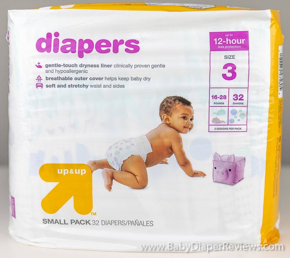 Close up view of Target Up and Up size three diapers